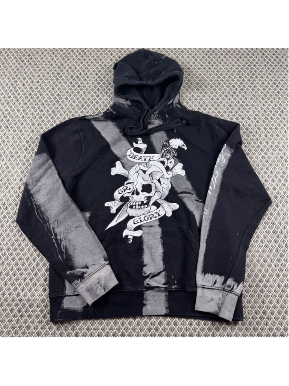Ed Hardy Death Or Glory Hoodie Medium Black Distressed By Appointment Only
